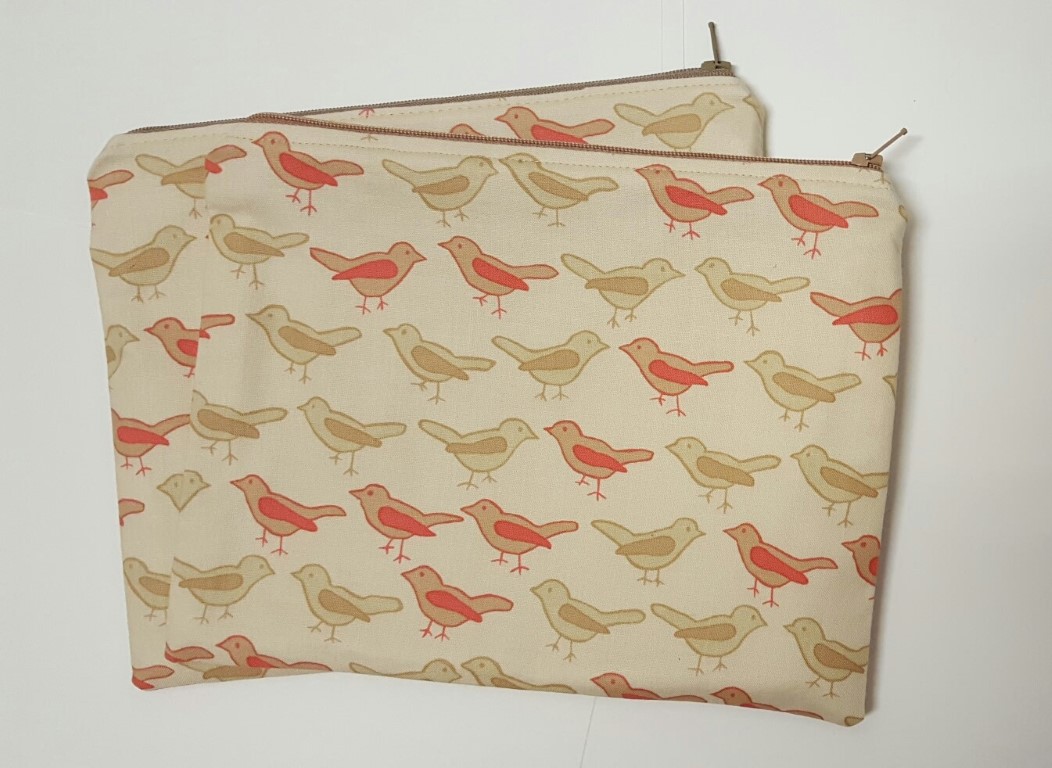 Beige birds zipper pouches (September 2016)